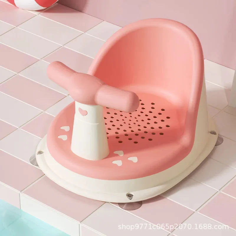 Baby Bath Seat with Suction Base & Safety Rail – Ergonomic Support Chair for Bath & Shower | Green, Pink, Blue, Yellow, Orange | Baby Shower Gift