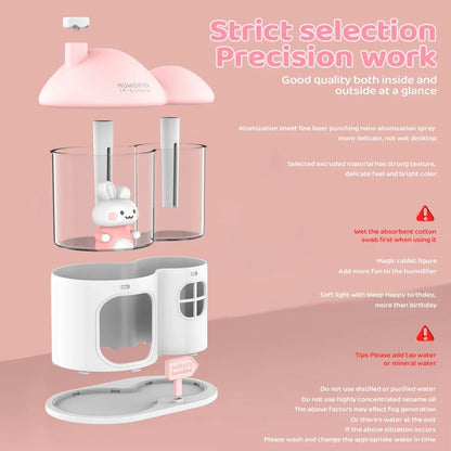 Kawaii Bunny House Humidifier Night Light – 7-Colour LED Cute Desktop Humidifier | Pink & White