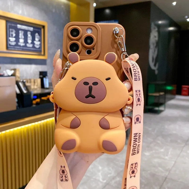 Kawaii Chonky Capybara Samsung Phone Case with Lanyard – Cute Protective Cover | Dark & Light Brown