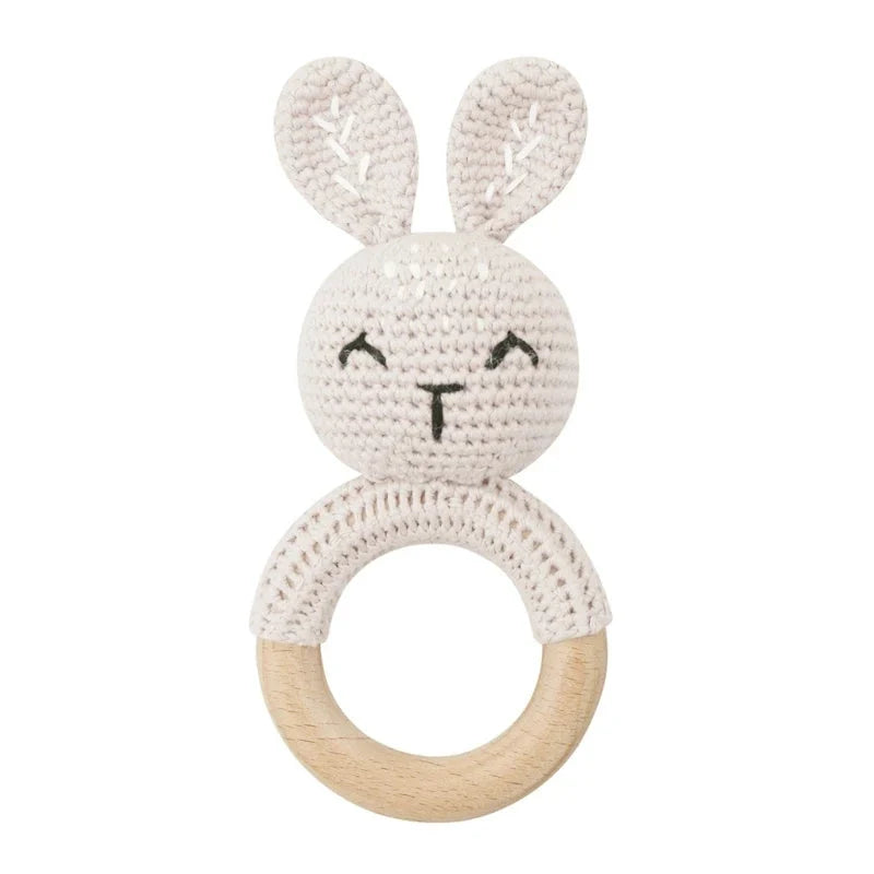 Baby Wooden Teether Crochet Rattle Toy – BPA Free | 38 Animal Designs | Newborn Infant Sensory Toy | Baby Shower Gift