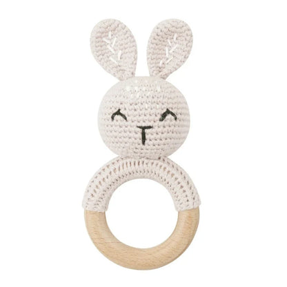 Baby Wooden Teether Crochet Rattle Toy – BPA Free | 38 Animal Designs | Newborn Infant Sensory Toy | Baby Shower Gift