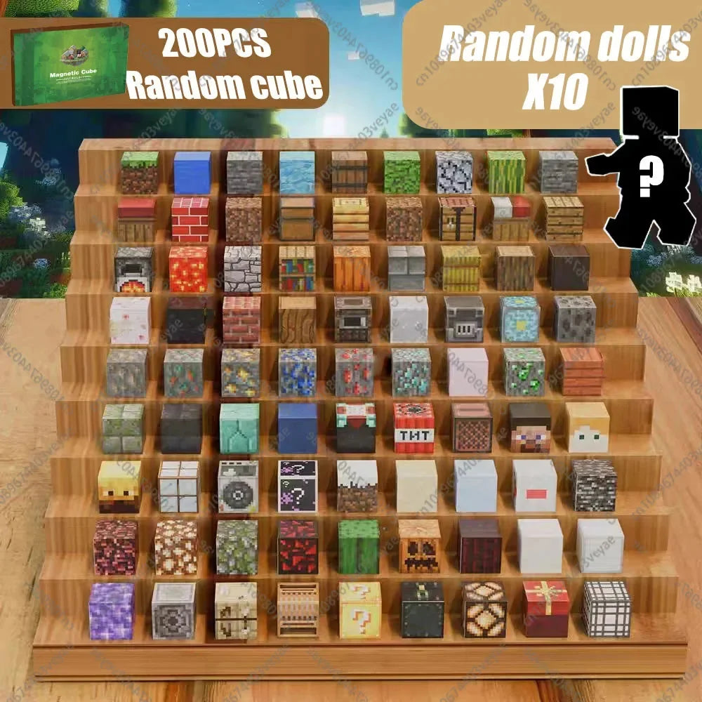 Random magnetic cube set with many color cube blocks in wooden tray (200 pieces)