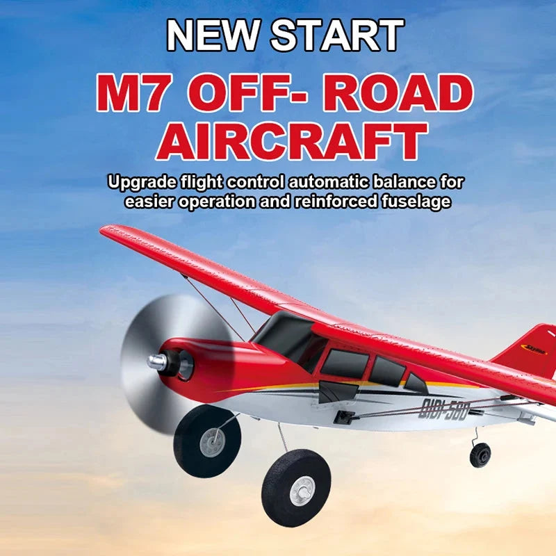 Red 4-channel RC off-road aircraft with brushless motor and four-wheel landing gear