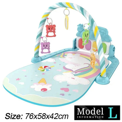 Baby Play Gym with Music & Piano Mat – Kick-Activated Piano | Hanging Toys | Tummy Time Mat | 0–36 Months | Baby Shower Gift