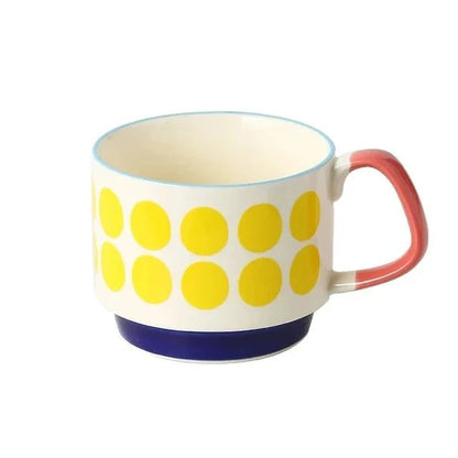 Retro Ceramic Stackable Mug 300ml – Scandinavian Pattern | Spots, Apples, Tulips, Trees & More | Coffee, Tea & Breakfast Cup | Housewarming Gift