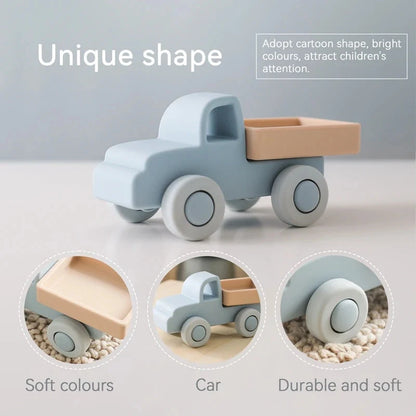 Baby Silicone Car Teether Toy – Montessori Educational 0–12 Months | BPA Free Food-Grade Silicone | Individual Vehicles & Sets | Baby Shower Gift