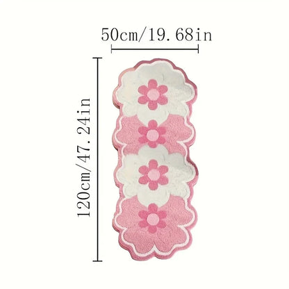 Pink and white scalloped floral plush runner rug, 50 x 120 cm (19.68 x 47.24 in).