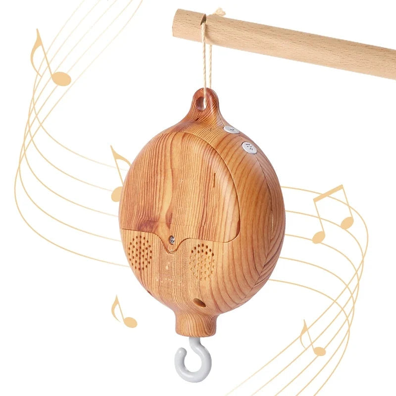 Baby Crib Mobile & Music Box – Rotating Crochet Animal Mobile, Music Motor & Wooden Arm | Nursery Soothing Toy | 0–12 Months Baby Gift
