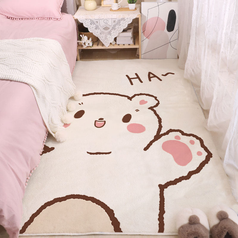 Cream cute bear area rug with big face and small “AA” marks