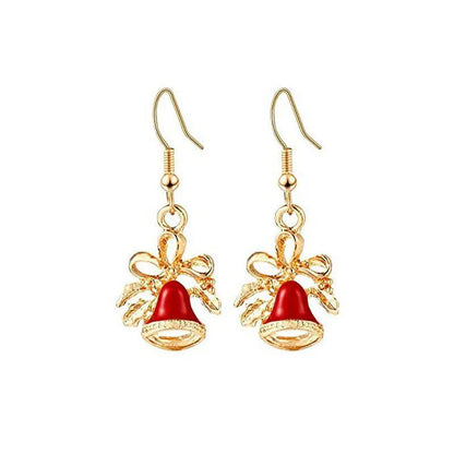 Gold-tone bell drop earrings with red cap and ribbon bow charm