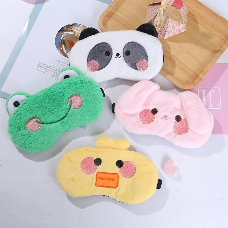Panda plush sleep mask with soft white fabric, round ears, and stitched face details