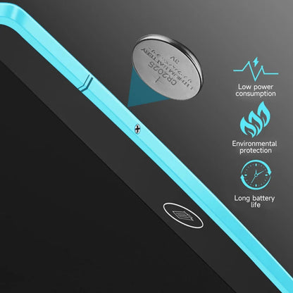 6.5-inch LCD writing tablet edge close-up with blue trim and power button