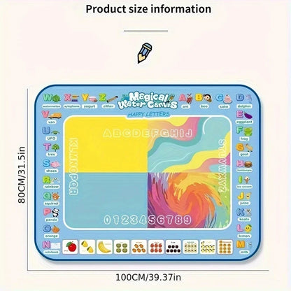 Water drawing mat size info diagram showing 100x80 cm canvas layout
