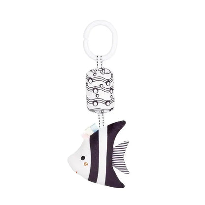 Stroller hanging plush rattle with fish-shaped plush and striped bell tube