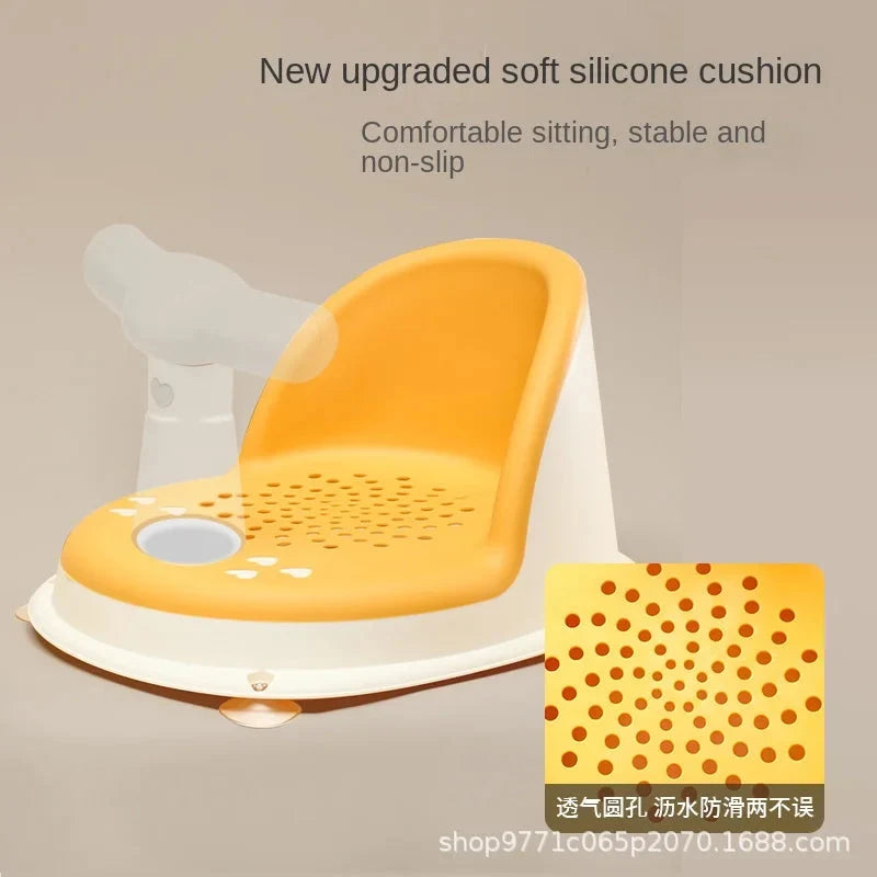 Baby Bath Seat with Suction Base & Safety Rail – Ergonomic Support Chair for Bath & Shower | Green, Pink, Blue, Yellow, Orange | Baby Shower Gift
