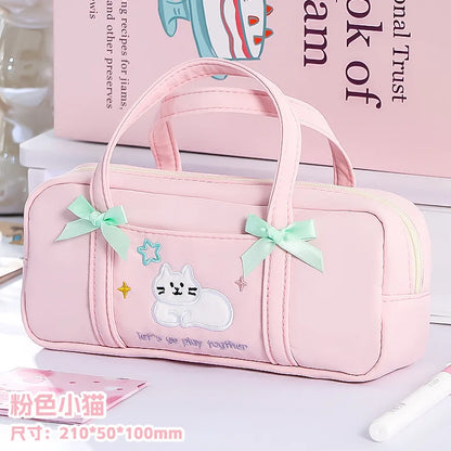 Kawaii Cat Pencil Case with Bows | Cute Stationery Organizer