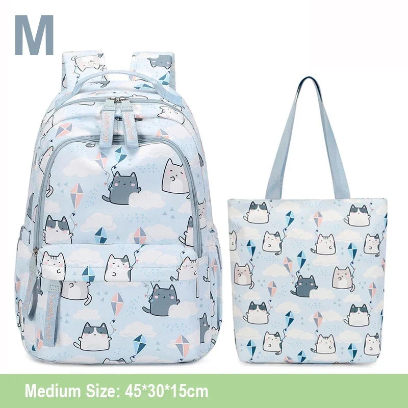 Kawaii Cats with Kites Backpack – Waterproof Polyester Bag | Medium & Large Sizes