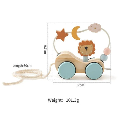 Montessori Wooden Vehicle Toys – Pull-Along Animal Train, Peg Doll Bus, Bead Aircraft & More | Natural Wood | Toddler Birthday Gift