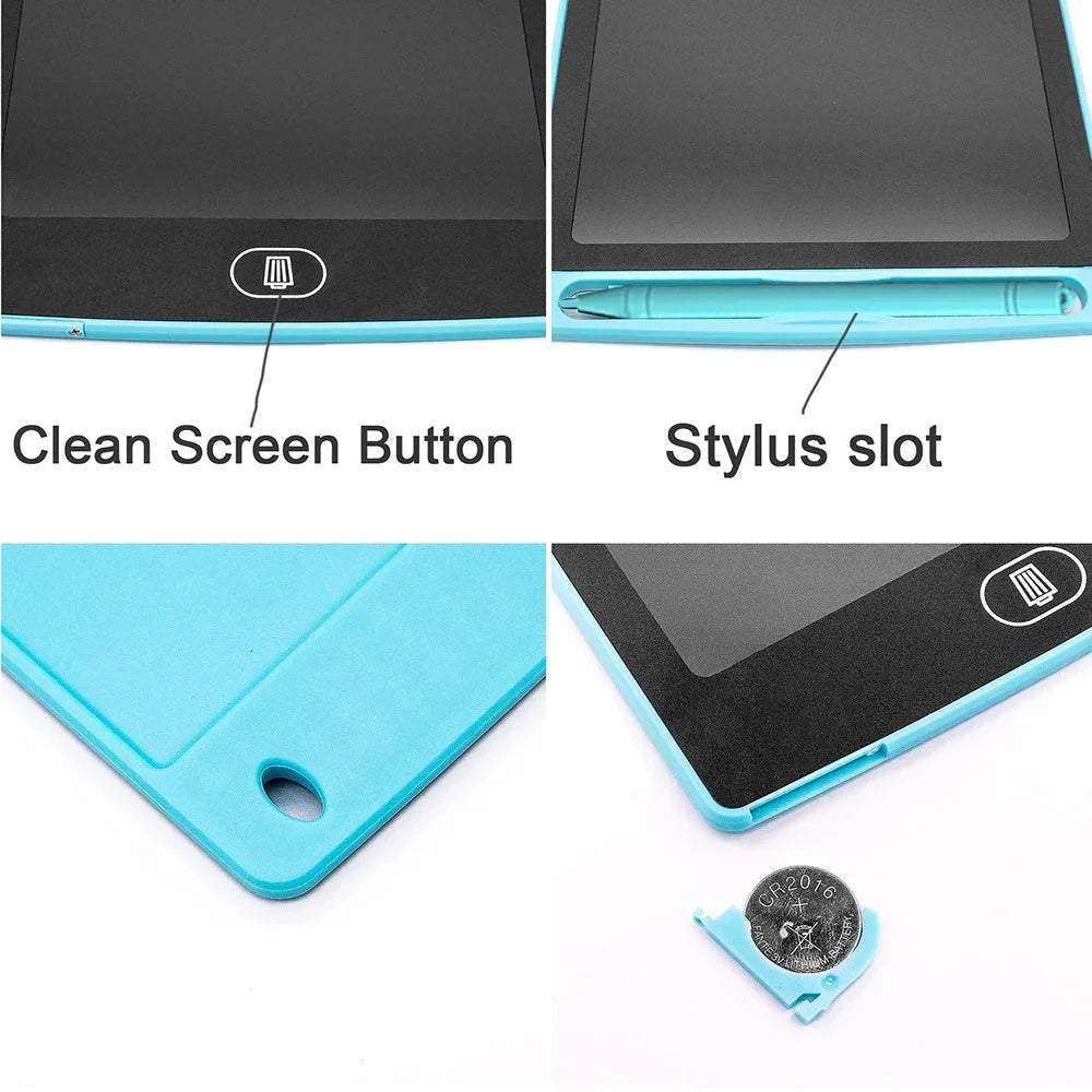 6.5-inch LCD writing tablet close-up showing clean screen button and stylus slot