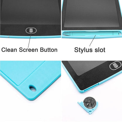 6.5-inch LCD writing tablet close-up showing clean screen button and stylus slot