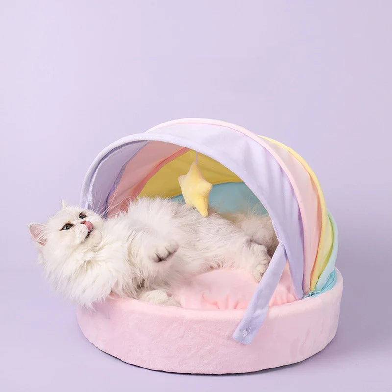 Kawaii Pastel Rainbow Cat Bed – Cute Cosy Cat Tent | 45x45x32cm
