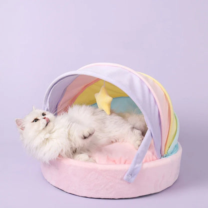 Kawaii Pastel Rainbow Cat Bed – Cute Cosy Cat Tent | 45x45x32cm