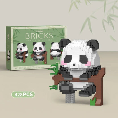Panda building block figure, black-and-white panda with small orange heart accessory