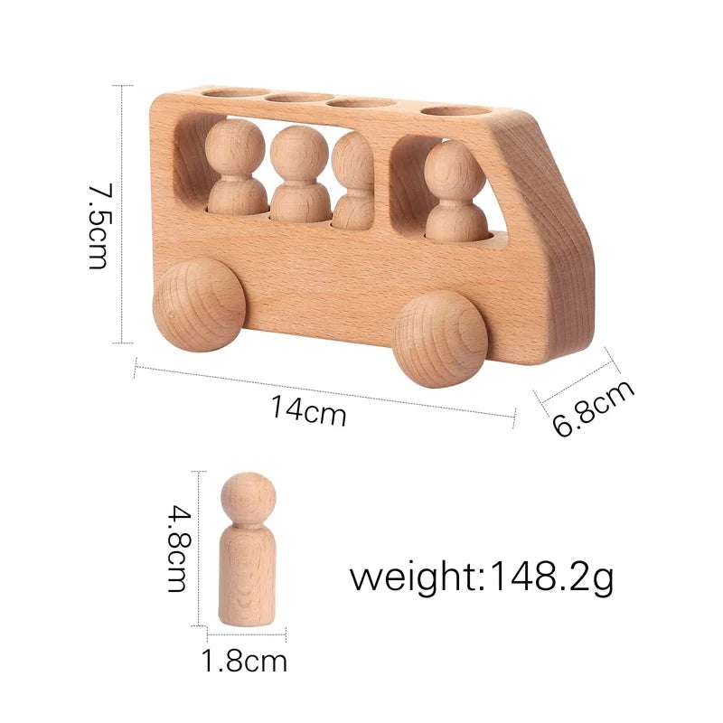 Montessori Wooden Vehicle Toys – Pull-Along Animal Train, Peg Doll Bus, Bead Aircraft & More | Natural Wood | Toddler Birthday Gift