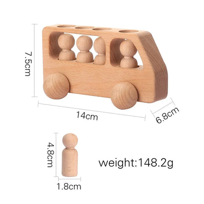 Montessori Wooden Vehicle Toys – Pull-Along Animal Train, Peg Doll Bus, Bead Aircraft & More | Natural Wood | Toddler Birthday Gift