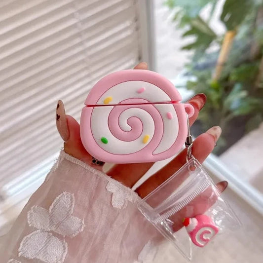 Strawberry Swiss Roll AirPods Case | Kawaii Dessert Earbud Cover