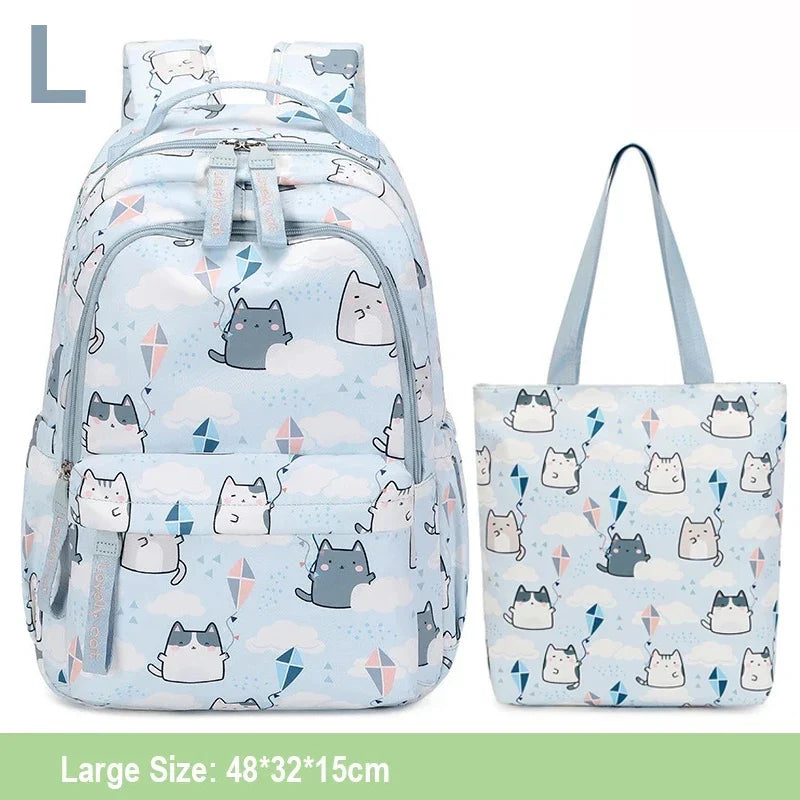 Kawaii Cats with Kites Backpack – Waterproof Polyester Bag | Medium & Large Sizes