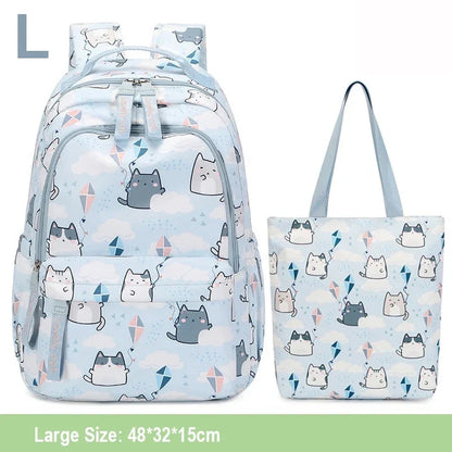 Kawaii Cats with Kites Backpack – Waterproof Polyester Bag | Medium & Large Sizes