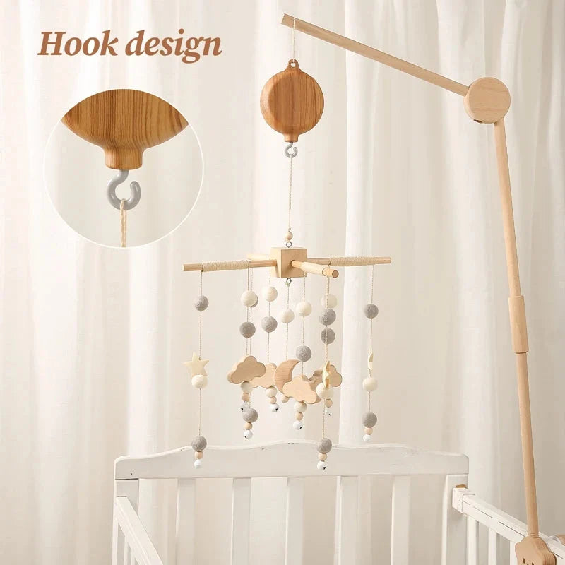 Baby Crib Mobile & Music Box – Rotating Crochet Animal Mobile, Music Motor & Wooden Arm | Nursery Soothing Toy | 0–12 Months Baby Gift