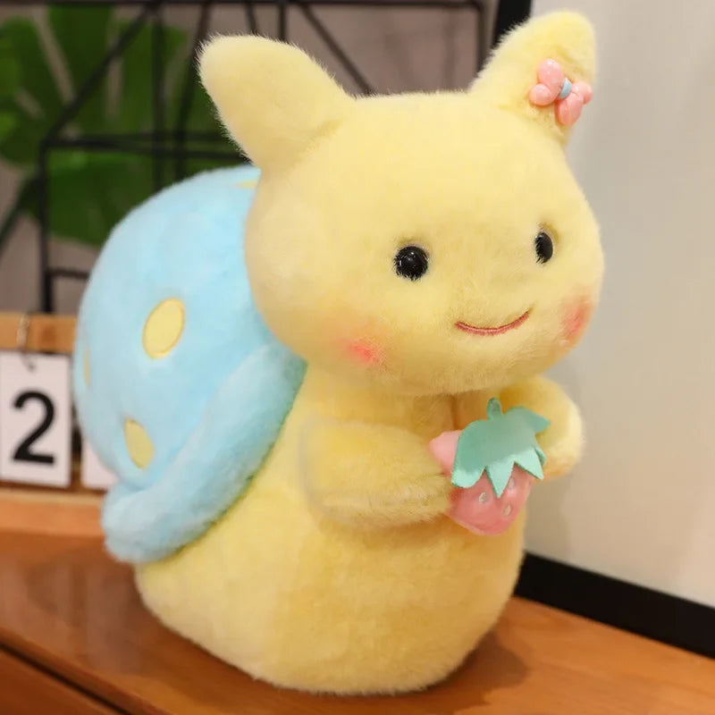 Kawaii Strawberry Snail Plushie – Cute Berry Garden Stuffed Animal | Pink & Blue | 22cm & 35cm