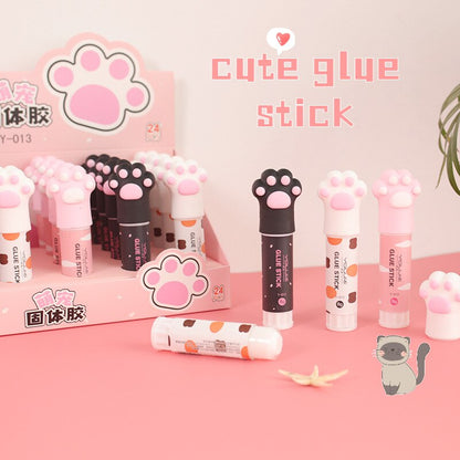 Cat paw glue stick with pink paw-print cap, assorted colors, 8 g stick tube