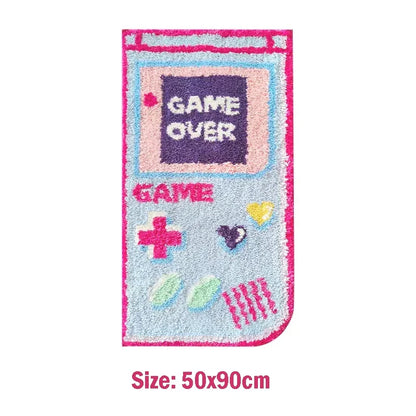 Rectangular vertical game rug with “GAME OVER” text, pink trim, size 50x90cm