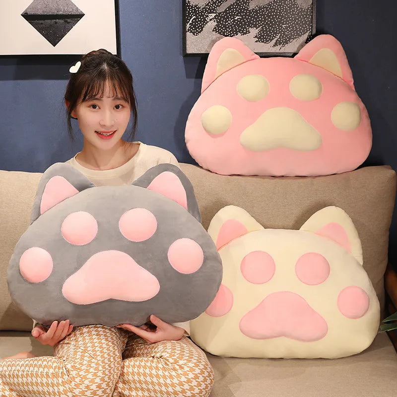 Kawaii Giant Cat Paw Pillow – Cute Cotton Cushion | Pink, Grey & White | 60x40cm & 90x55cm