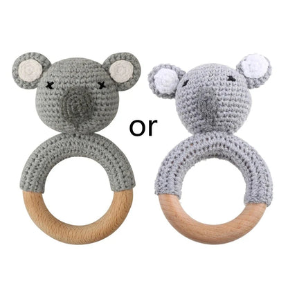 Baby Wooden Teether Crochet Rattle Toy – BPA Free | 38 Animal Designs | Newborn Infant Sensory Toy | Baby Shower Gift