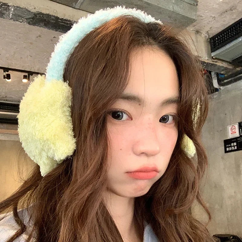 Kawaii Plush Star Earmuffs – Cute Fluffy Star Ear Warmers | Yellow & Blue | Kawaii Winter Accessories