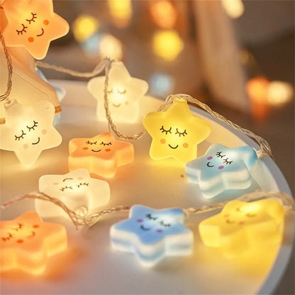 Kawaii Happy Stars LED String Lights – Pastel Star Room Decor | 3m | 20 Bulbs
