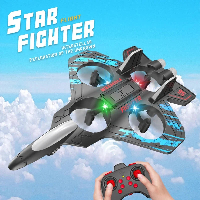 RC stunt foam fighter jet with multicolor LED lights and remote controller
