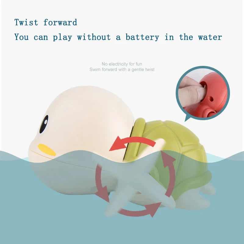 Floating fish bath toy with twist-forward motion, no battery needed