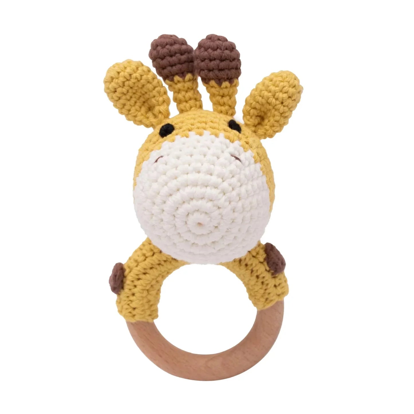 Baby Crochet Rattle & Wooden Teether Toy – BPA Free | Soft Animal Design | Giraffe, Bunny, Lion & More | Newborn Baby Shower Gift