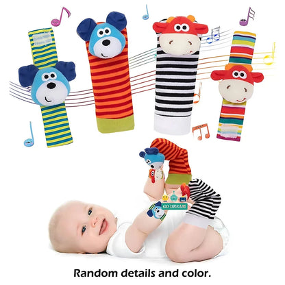 Baby Wrist Rattle & Foot Finder Sock Set – 4 Pieces | Soft Sensory Toy | 0–12 Months Boys & Girls | Newborn Baby Shower Gift