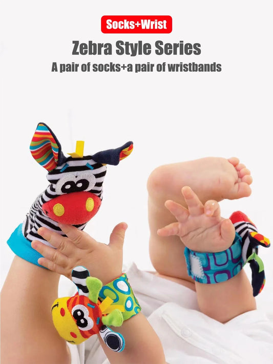 Baby Wrist Rattle & Foot Finder Sock Set – 4 Pieces | Soft Sensory Toy | 0–12 Months Boys & Girls | Newborn Baby Shower Gift