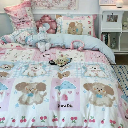 Kawaii Pastel Blue & Pink Bedding Set – Soft Microfiber Flat Sheet Set | Twin, Full & Queen | Anime-Core Bedroom Decor
