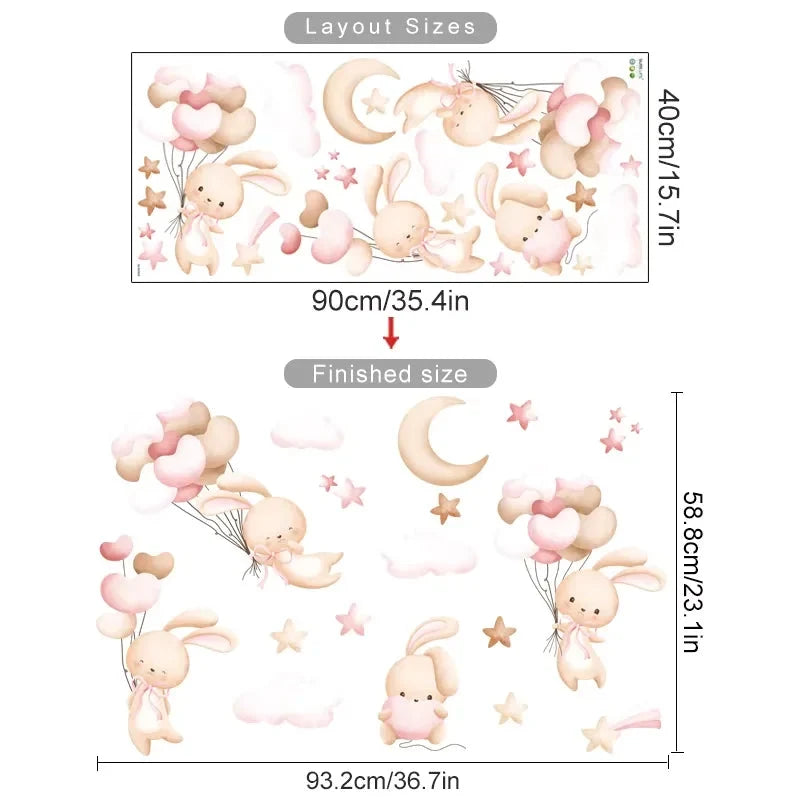 Kids & Nursery Wall Stickers – Watercolour Bears, Hearts & More | Self-Adhesive Peel & Stick | Nursery, Bedroom & Playroom Decor