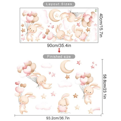Kids & Nursery Wall Stickers – Watercolour Bears, Hearts & More | Self-Adhesive Peel & Stick | Nursery, Bedroom & Playroom Decor