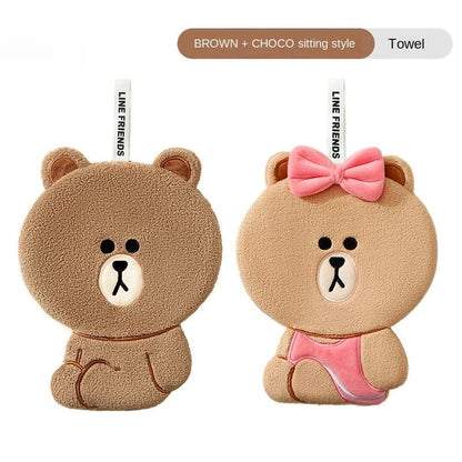 Two sitting teddy bear hand towels: brown and light-brown with pink bow front details