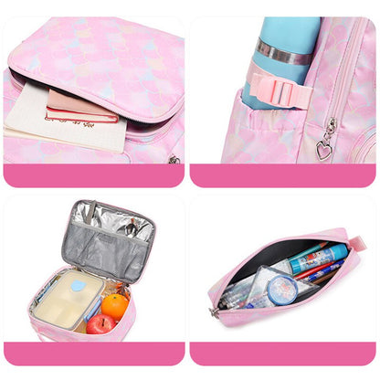 Kawaii Mermaid Backpack Set – 3-Piece Set with Backpack, Pencil Case & Lunch Bag | Mermaid Scale Design | Pink, Purple, Blue & Black